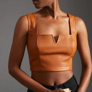 NWOT Anthropologie Maeve Faux Leather Notch Tank Crop Top in Brown